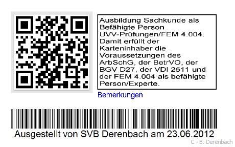 Rückseite Ausweis UVV-Befähigte Peson Muster Rückseite Ausweis UVV